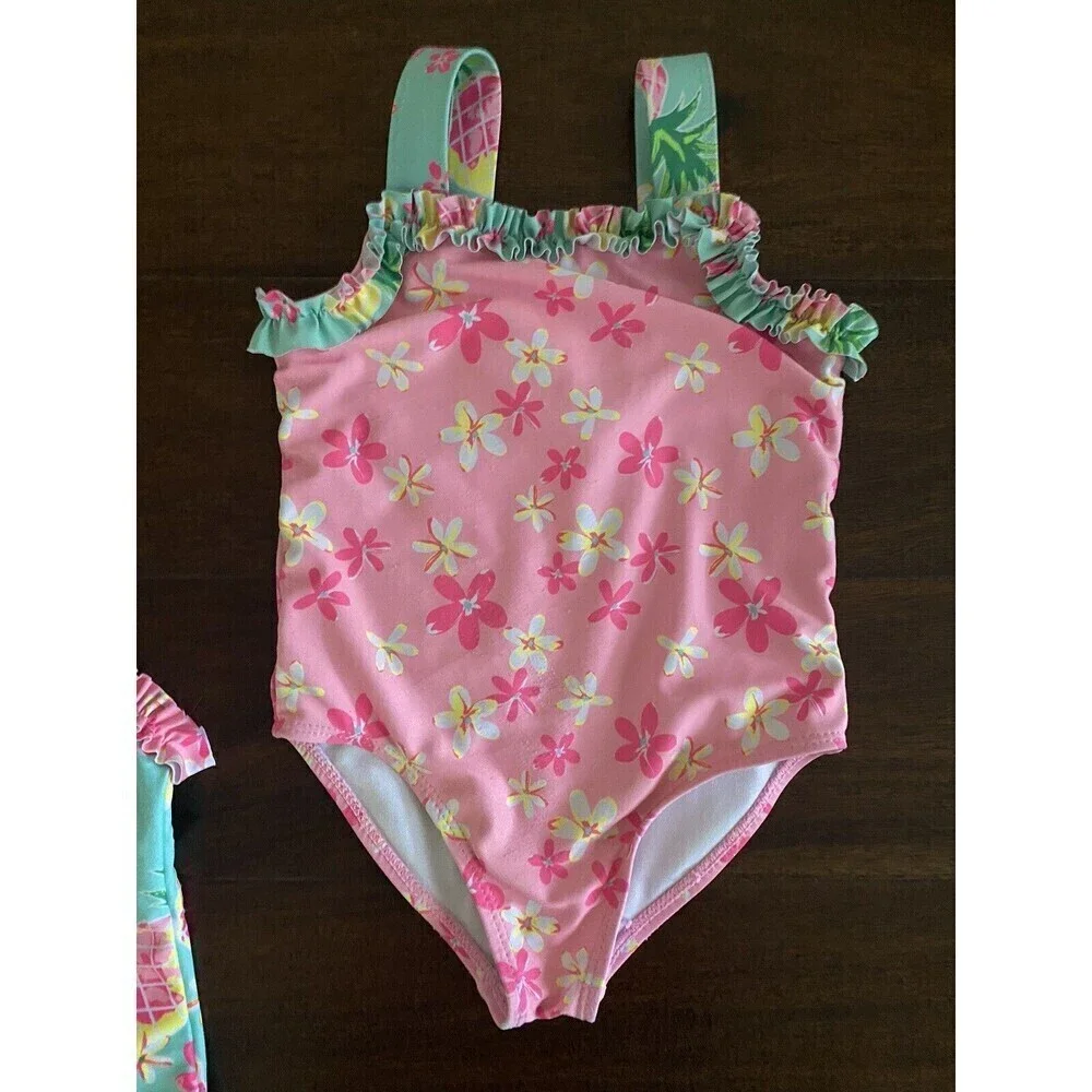 Nicole Miller New York toddler girl swimsuit size 2t floral pineapple -2pack
